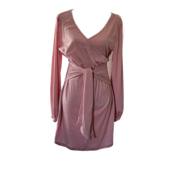 SOLERSUN Dusty Pink Wrap Long Sleeve Bodycon Tie Waist Sweater Pencil Dress Sz L - Picture 2 of 7